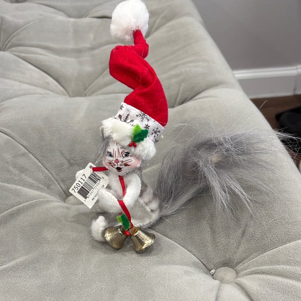 Annalee Grey and Red Cat Elf with Gold Bells